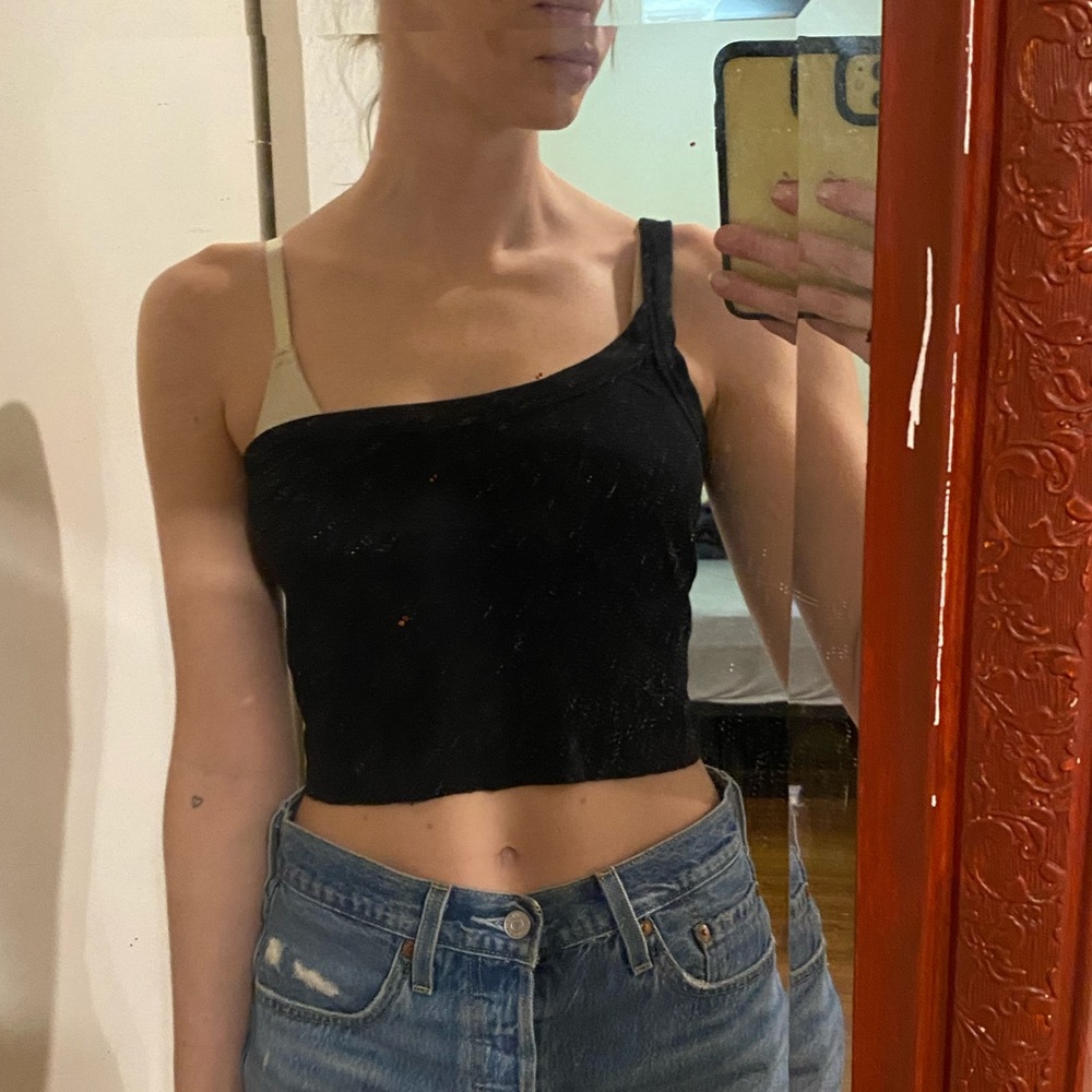 Verona one shoulder cropped tank top in black by cotton citizen